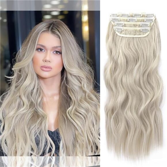 Hair Extensions, 4Pcs Clip in Ash Blonde